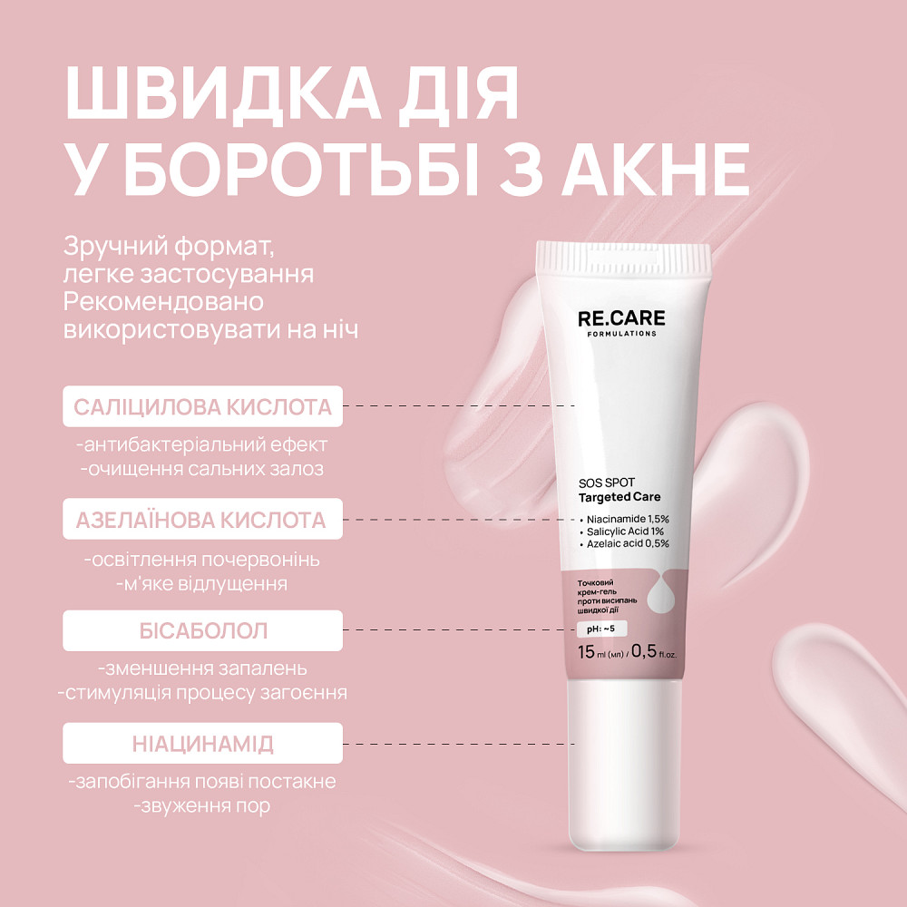 Точечный крем-гель против высыпаний быстрого действия SOS Spot Targeted Care RE.CARE 15 мл Киев - изображение 6