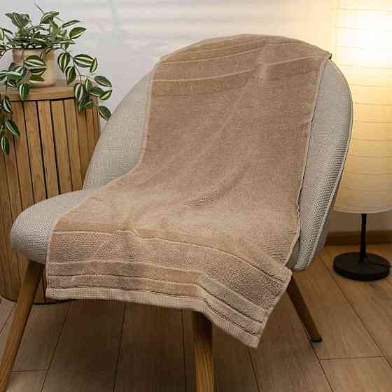 Полотенце банное махровое с велюровым бордюром GM Textile 100х150см 500г/м2 (Капучино) Сумы