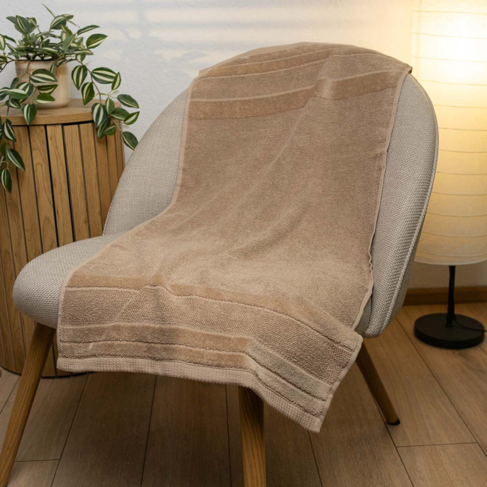Полотенце банное махровое с велюровым бордюром GM Textile 100х150см 500г/м2 (Капучино) Сумы - изображение 4