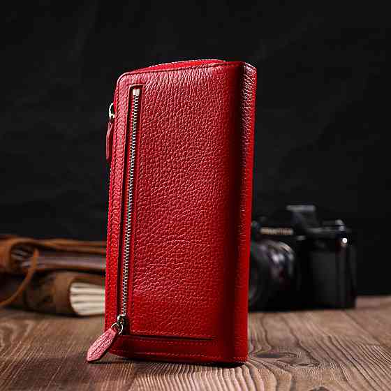 Місткий жіночий гаманець з блоком для карт та документів з натуральної шкіри Tony Bellucci 21956 Червоний Київ