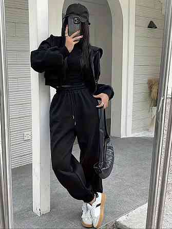 Жіночий теплий базовий костюм двійка: зіп худі+джогери трьохнитка на флісі Одеса