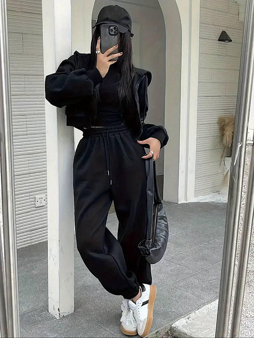 Жіночий теплий базовий костюм двійка: зіп худі+джогери трьохнитка на флісі Одеса - фото 3