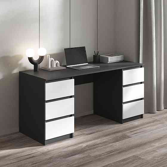 Комп’ютерний стіл VAYS R-2, письмовий з 2 тумбами, 6 шухляд без ручок, ЛДСП 160×60×75 см – для дому, офісу, навчання Львів