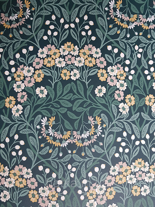 Шпалери флізелінові еко Rasch Sophia 0.53х10 рослинний принт квіти листя маленькі польові на зеленому Київ - фото 4