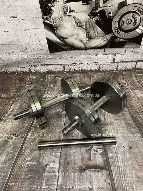Гантели наборные 2 по 16 кг + Переходник для штанги Гантели, гири, штанги и диски металлические без покрытия Киев - изображение 1