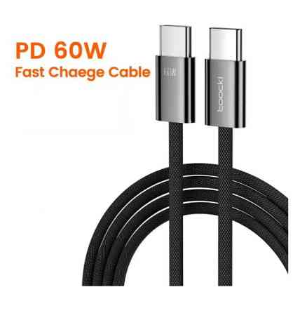 Кабель для швидкого заряджання та передачі даних Toocki 60W USB Type-C to USB Type-C 1 м Чорний Коломыя