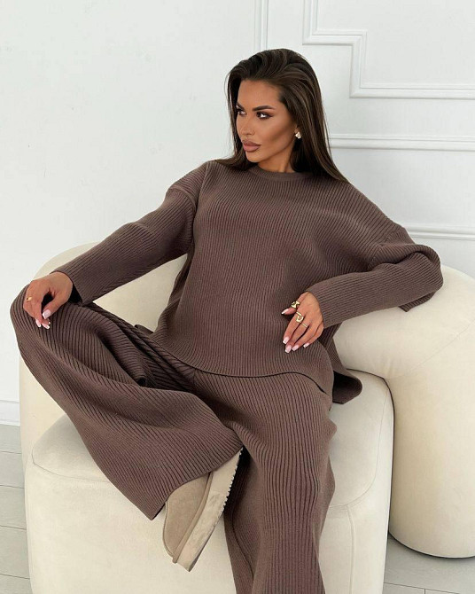 Жіночий теплий базовий костюм-двійка ангора рубчик Шоколад Одеса - фото 1