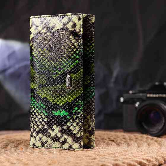 Гарний горизонтальний жіночий гаманець з натуральної шкіри з тисненням під змію CANPELLINI 21650 Різнокольоровий Київ