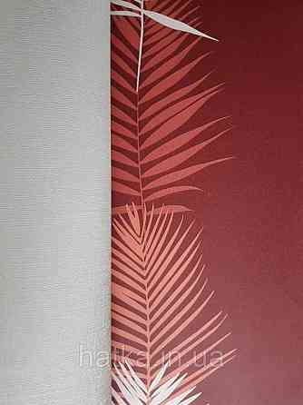 Шпалери вінілові Lutece Bensimon листя папороті білі теракотові рожеві на бордовому Київ