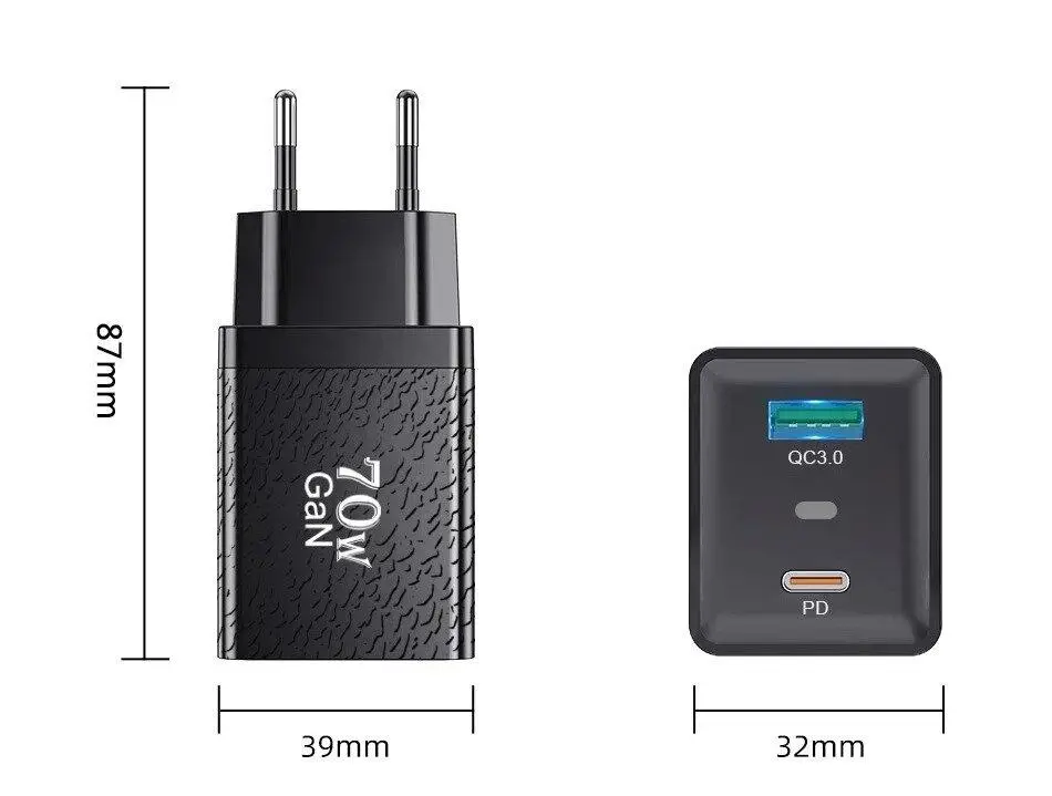 Зарядний пристрій GaN BK312 USB Type-C 70W Quick Charge 3.0 Чорний Вінниця - фото 5