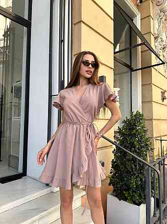 Жіночий повсякденний літній сарафан на запах жатий льон/котон Бежевий Одеса