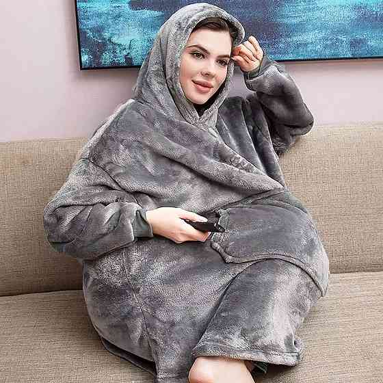 Плед толстовка с капюшоном (100х80см) HUGGLE HOODIE, Серый / Плед-худи / Оверсайз толстовка плед с капюшоном Киев