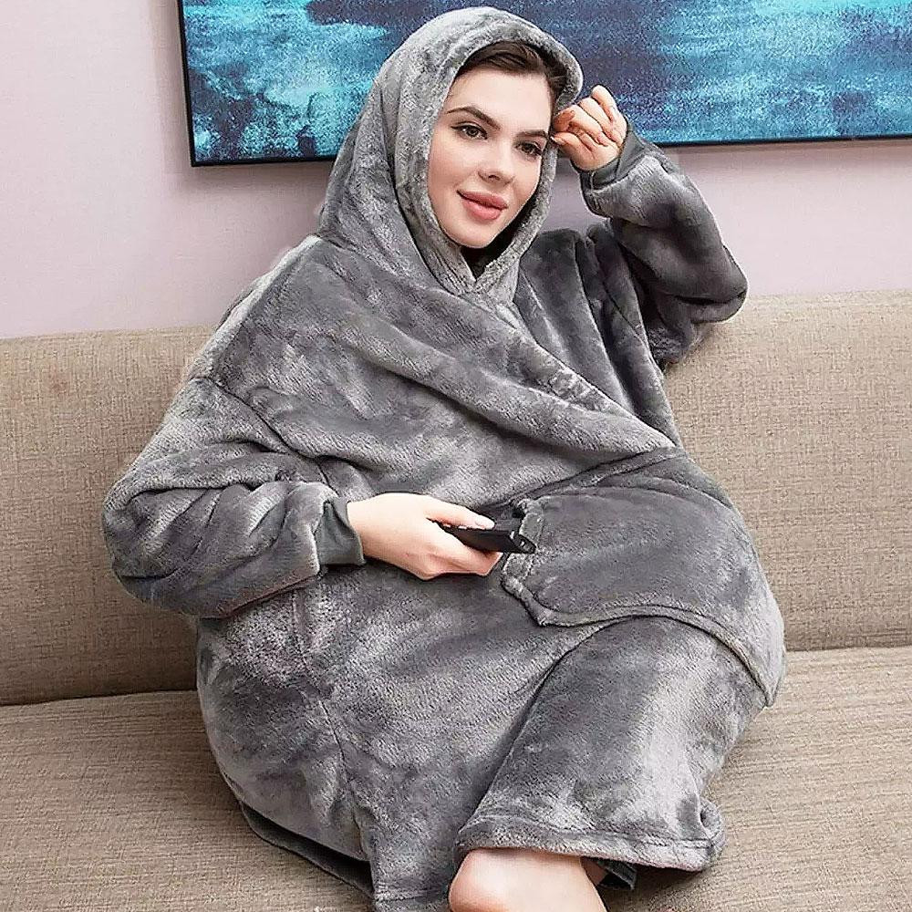 Плед толстовка с капюшоном (100х80см) HUGGLE HOODIE, Серый / Плед-худи / Оверсайз толстовка плед с капюшоном Киев - изображение 1