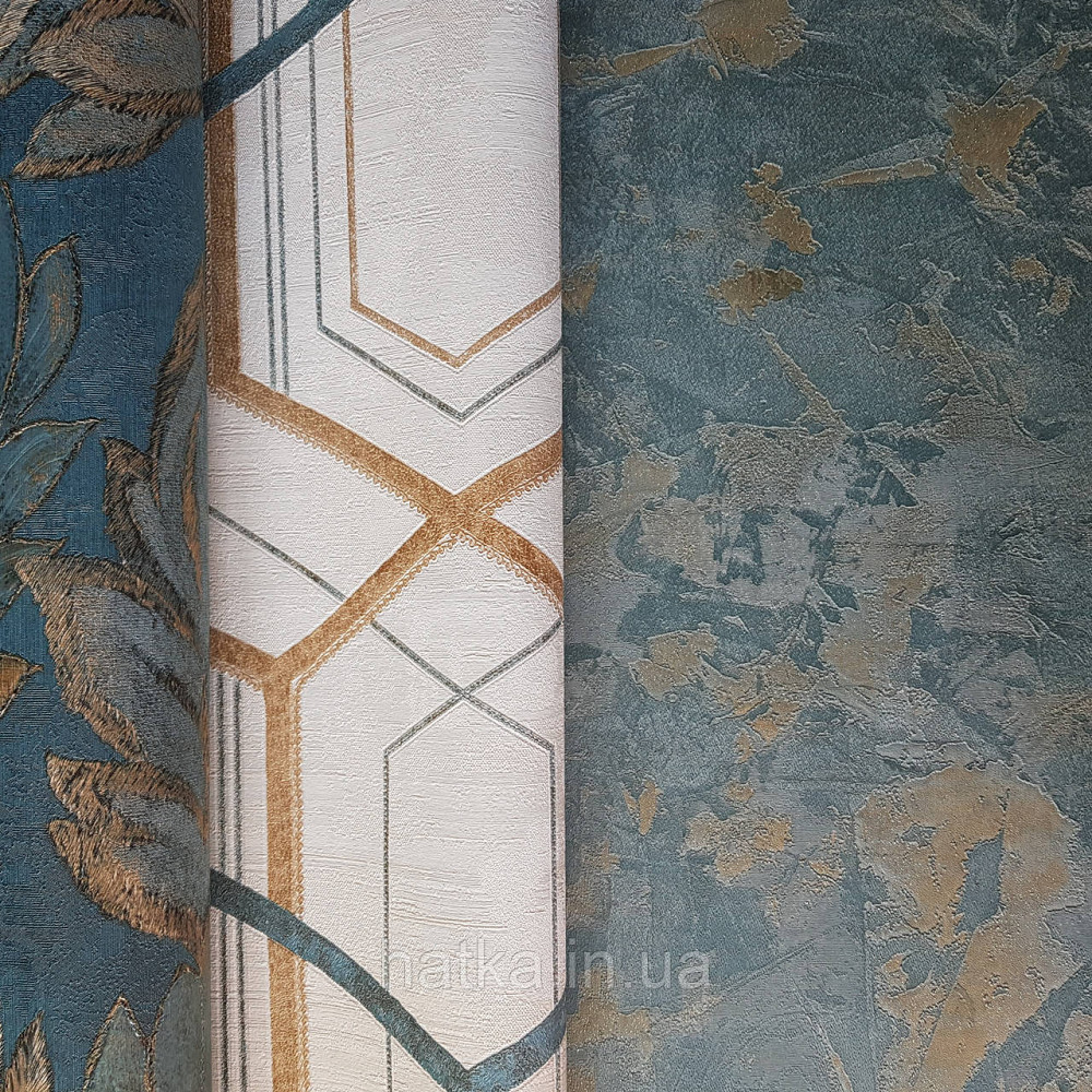 Шпалери метрові вінілові на флізелін 24 Carati Cristiana Masi під штукатурку структурні бірюзовий з золотом Київ - фото 2