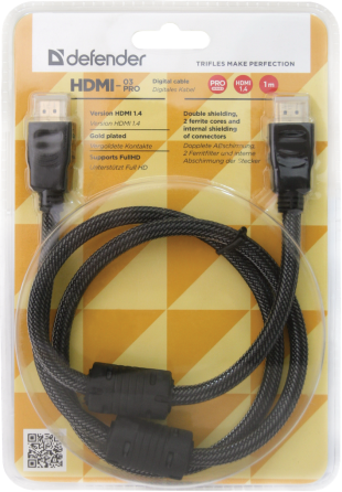 Кабель Defender HDMI-03PRO HDMI M-M, ver 1.4, 1м, Blister (87340) (6337027) Киев
