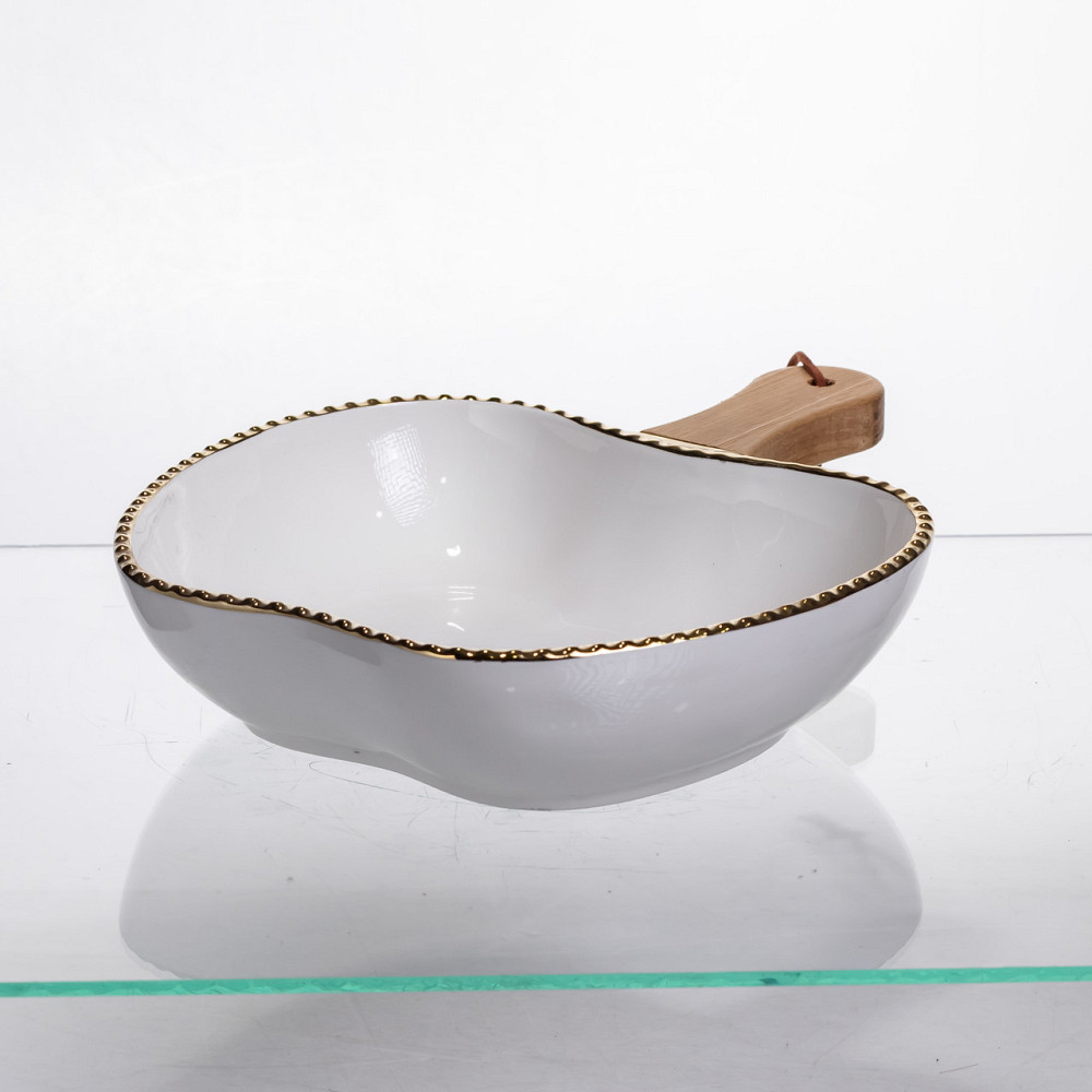 Тарілка порцелянова глибока з ручкою Яблуко 25×20×5 (см) з ручкою Золото ZJH-14-2 Коломия - фото 3