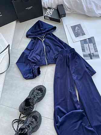 Женский прогулочный оверсайз костюм двойка: кофта и штаны турецкий велюр. Темно-синий Одесса