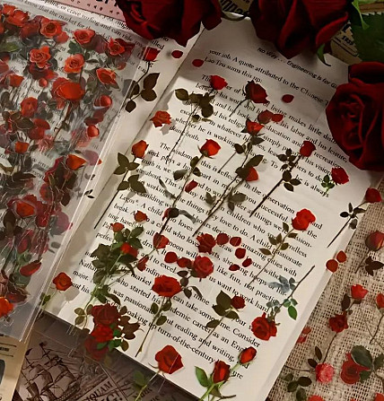 Глянцеві наклейки з червоними трояндами, 6 листів, самоклеючі ПВХ-стікери з блискучим покриттям для  Київ - фото 1