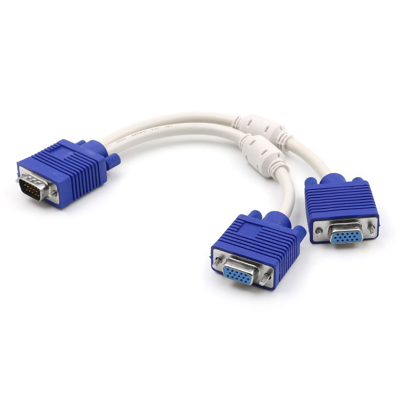 Комутатор VGA 1 на 2, спліттер VGA з феритовими фільтрами, розгалужувач сигналу для моніторів, кабель VGA 25 см Київ - фото 7