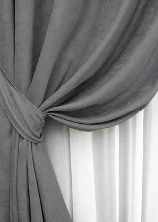 Комплект штор на люверсах VR-Textil Мікровелюр Petek № 1485ш 150х270 см 2 шт Сірий (37-0214) Київ