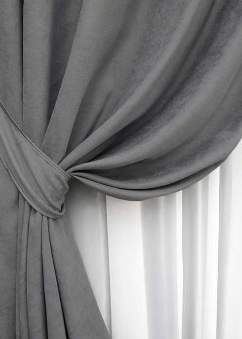 Комплект штор на люверсах VR-Textil Мікровелюр Petek № 1485ш 150х270 см 2 шт Сірий (37-0214) Київ - фото 5