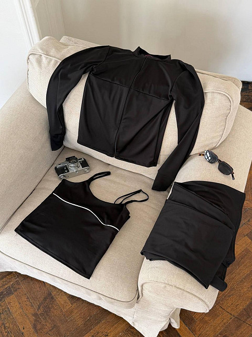 Женский повседневный костюм тройка: кофта топ и штаны из микродайвинга Черный, 48/50 Одесса - изображение 9