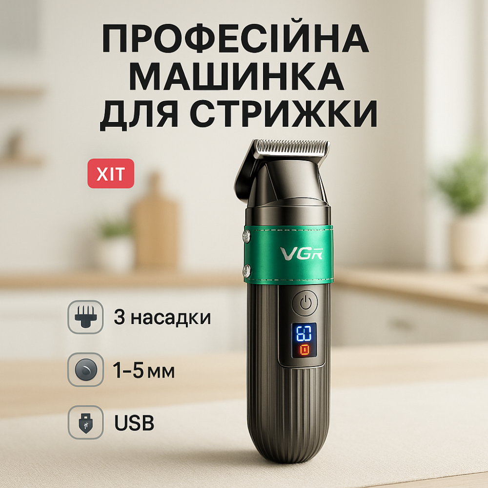 Профессиональная машинка для волос VGR, Аккумуляторная машинка-триммер для стрижки волос LC-52 Львов - изображение 17