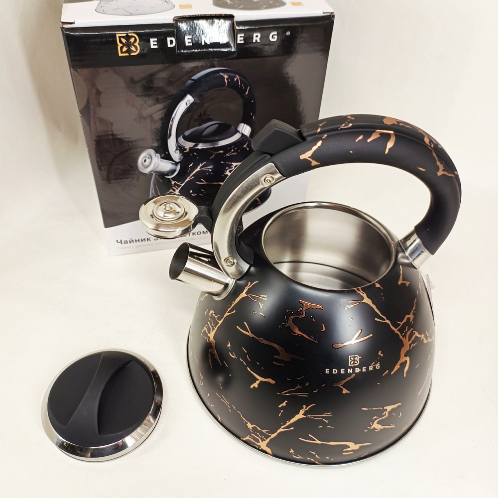 Металевий чайник зі свистком з нержавіючої сталі Edenberg EB-12610 3л, Якісний металевий чайник PI-73 Івано-Франківськ - фото 3