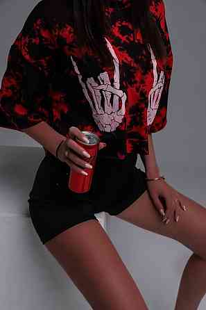 Жіночий стильний літній костюм-двійка: топ tie dye + комбез двонитка + мікродайвінг Чорний, 42/44 Одеса