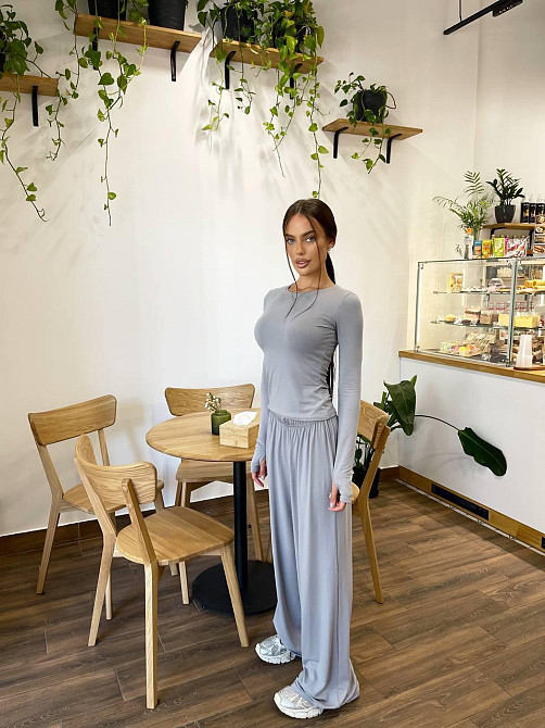Женский базовый прогулочный костюм двойка: лонгслив и штаны турецкая вискоза Серый, 48/50 Одесса - изображение 11