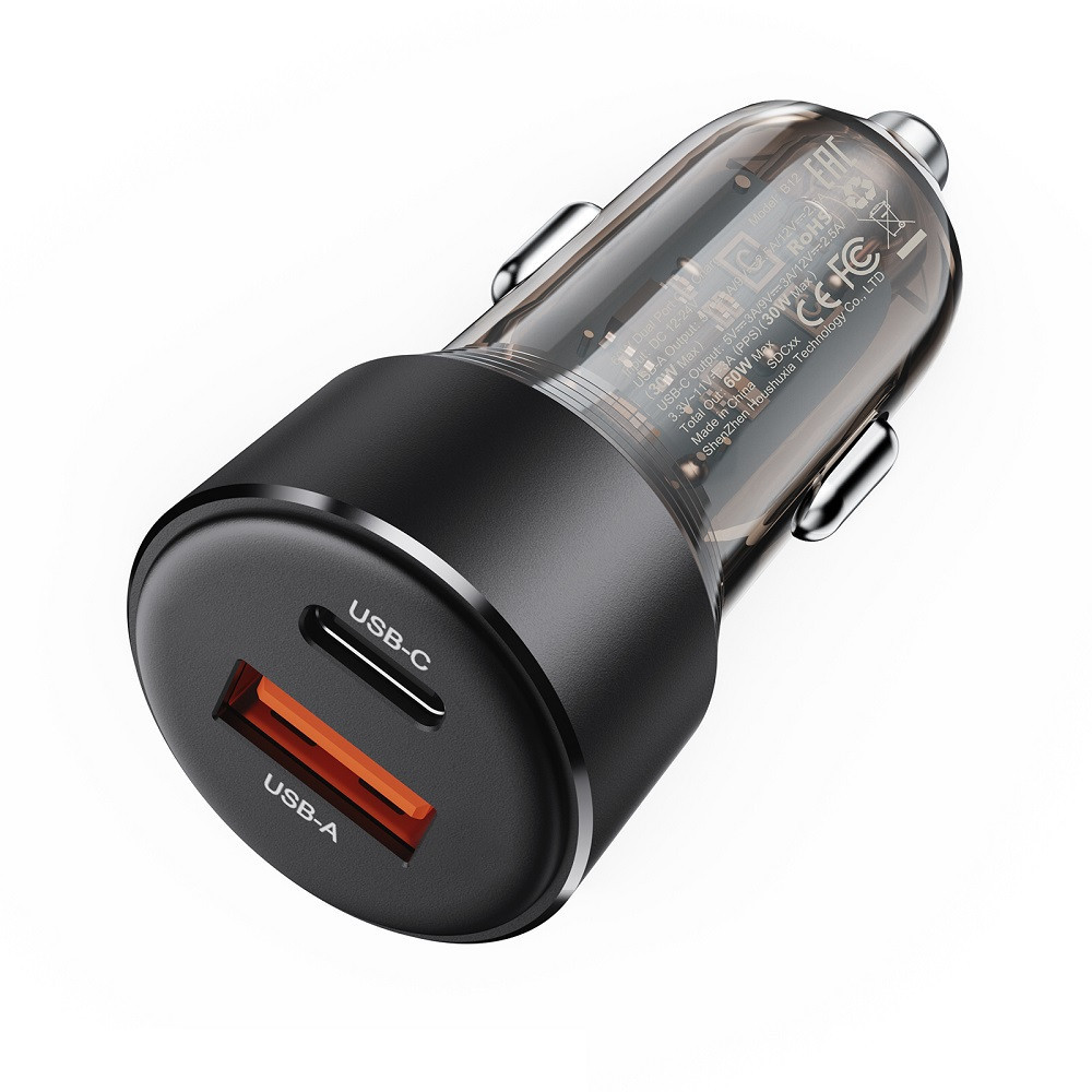 Автомобільний зарядний пристрій ACEFAST B12 60W (USB-A+USB-C) dual-port car charger Black Одеса - фото 3