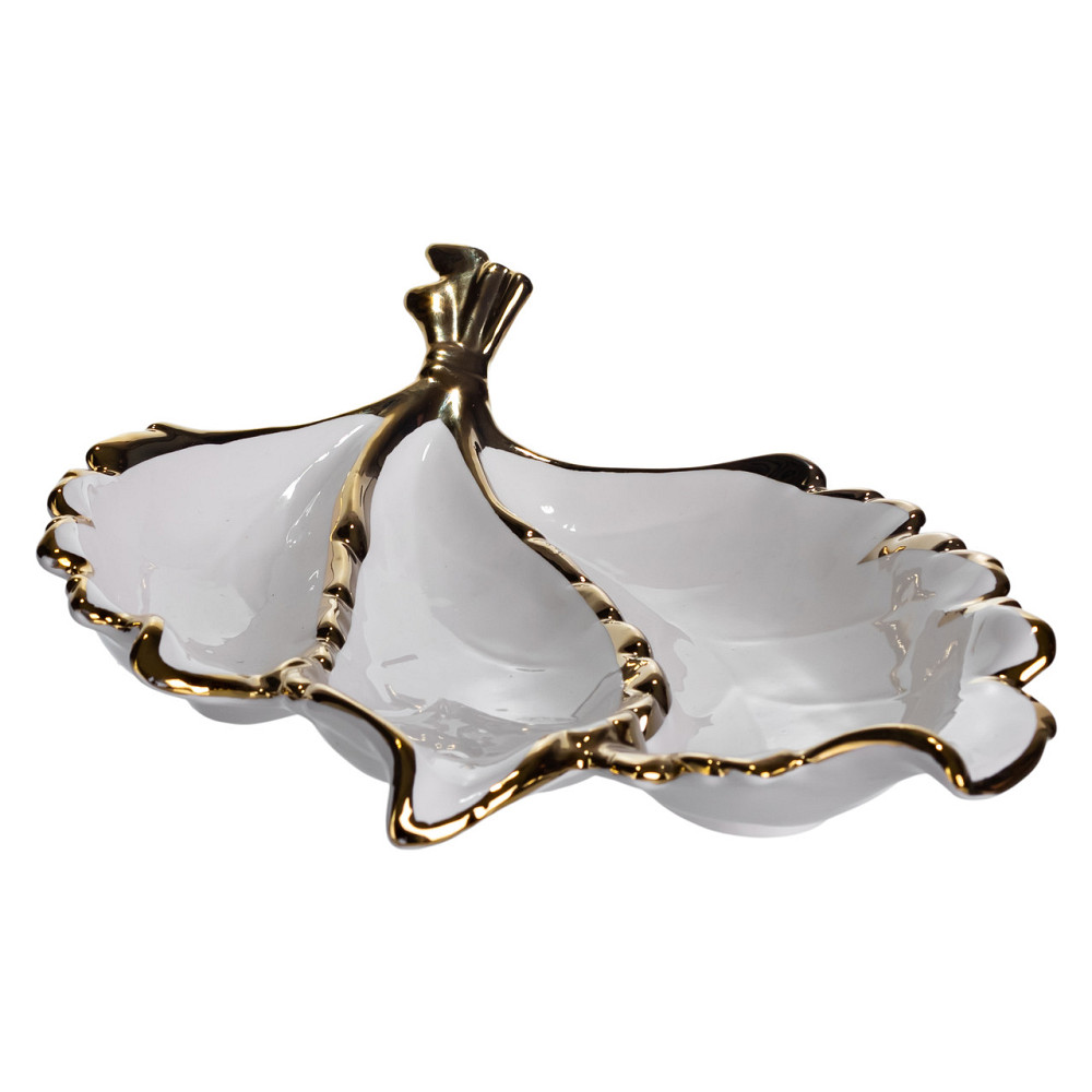 Yiwu Менажниця порцелянова на 3 секції для закусок 40×25×7.5 (см) тарілка менажниця Білий із зо Коломия - фото 2