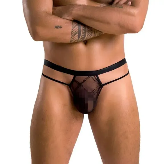 Чоловічі прозорі стринги Passion 029 THONG COLLIN L/XL Black, сітка Львов