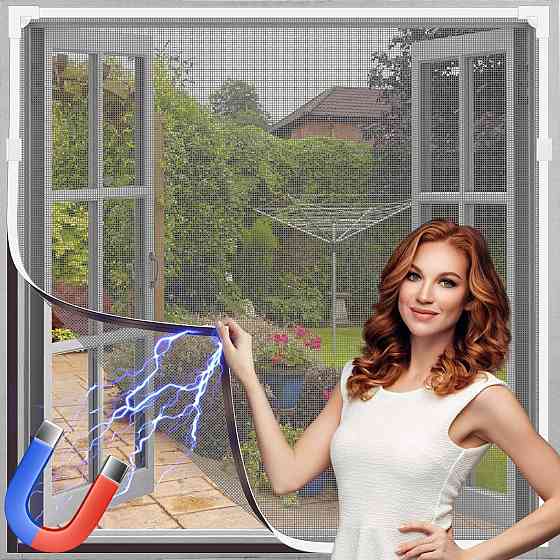 Магнитная москитная сетка на окно регулируемая 130×150 см белая рамка серая сетка Киев