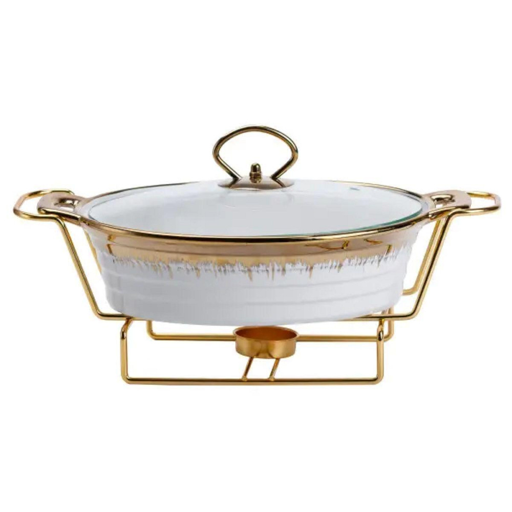 Мармитница фарфоровая 1 литр круглая, подставка с подогревом HP1025 Киев - изображение 1