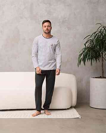 Чоловіча піжама з кофтою в смужку — Family look для пари Tom John 93482 L Київ