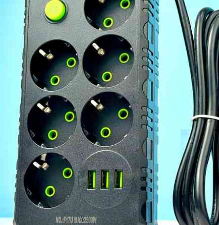 Подовжувач мережевий UA Power F17U 3USB на 6 розеток, 2 м, чорний Винница