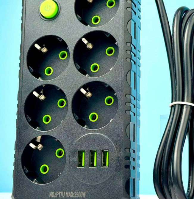 Подовжувач мережевий UA Power F17U 3USB на 6 розеток, 2 м, чорний Вінниця - фото 2