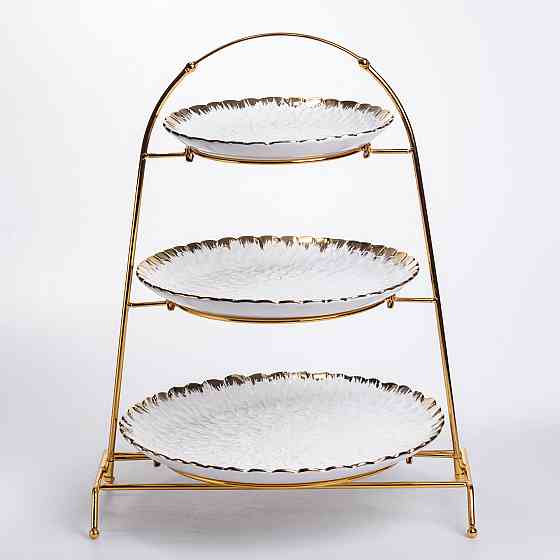 Yiwu Фруктовниця на 3 яруси фуршетна стійка для закусок 29×25×20 (см) цукерка Білий із золотом Коломыя