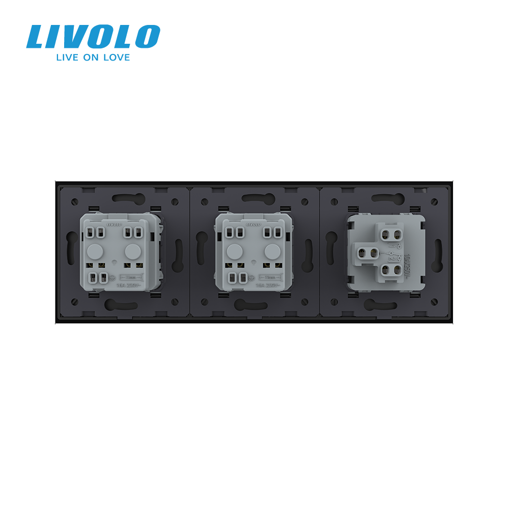 LIVOLO Одноклавішний вимикач з подвійною розеткою Livolo чорний скло (VL-C7C2EUK1-12) Коломия - фото 7