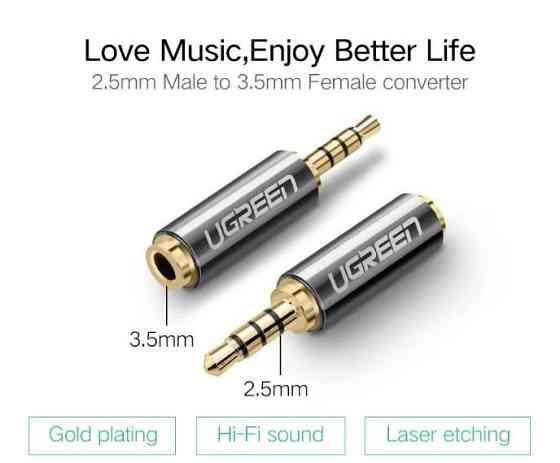 Переходник Ugreen аудио 2.5 mm штекер to 3.5 mm разъем 20501 (Серый) Николаев