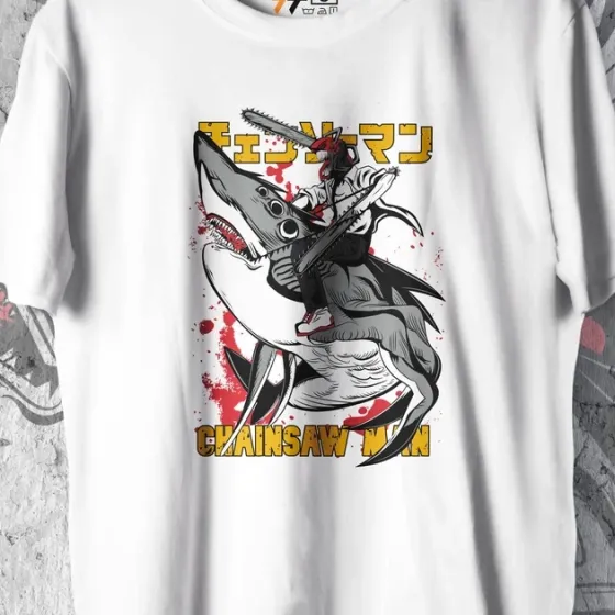 Футболка для подростка мальчика с принтом Человек Бензопила Бім Демон-Акула WE Размер 160 Anime10472 Днепр