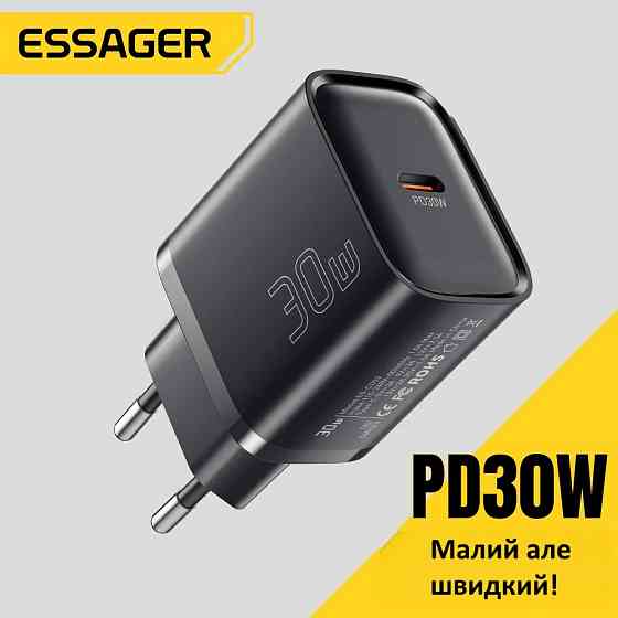 Мережевий зарядний пристрій Essager ES-CD52 30W Type-C PD — швидка зарядка смартфонів, планшетів, ноутбуків Николаев