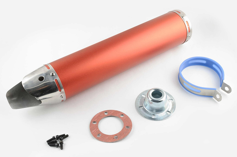 Глушник (тюнінг) 420 * 100mm, кріп. Ø78mm (нержавіюча сталь, червоний, прямоток, mod:3) Київ - фото 1