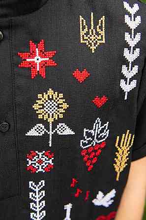 Вишиванка для хлопчиків, лляна, короткий рукав, чорна, топ Київ