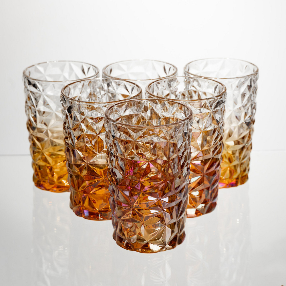Набір скляних стаканів 6 штук 350 мл Золотистий Yiwu HP-19-191 Київ - фото 1