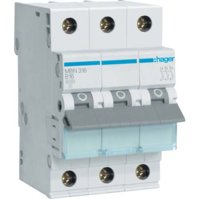 Автоматичний вимикач Hager 3-п. B 16A (6kA) 3M (B) (MBN316) Вінниця - фото 1