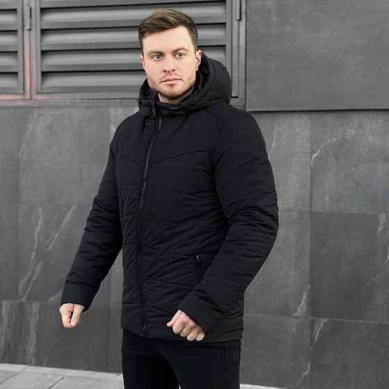 Зимняя куртка мужская теплая с капюшоном короткая Frost Pobedov Winter Jacket Dzen черная XL Одесса