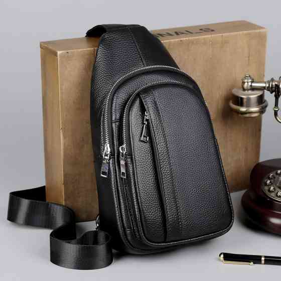 Чоловіча шкіряна сумка-бананка TIDING BAG чорна Киев