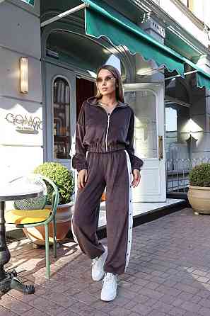 Стильный женский повседневный костюм тройка плотный плюшевый велюр Шоколад, 42/44 Одесса